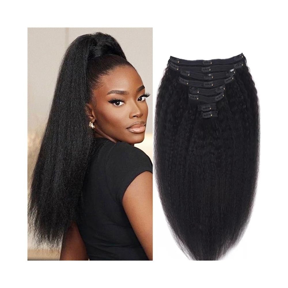 1 szt. dopinki do włosów z klipsem, Afro Kinky, proste, ludzkie włosy, 10 sztuk, 120 g, pełna głowa, brazylijskie włosy Remy do przedłużania włosów, miękkie