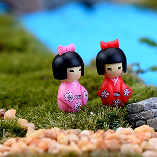 B Blesiya 10pcs Mini Dollhouse Figurine Bonsai Accessories, Kimono Girl Pattern