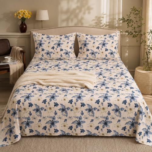 Image of BSB HOME 240 TC Cotton King Size Bedsheet, Premium Soft Breathable Floral Printed Double Bed Sheet, Bed Cover for Bedroom, Durable Bedding, 90 x 100 Inches (229 x 254 cm) - Pale Sand