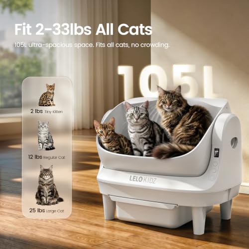 Image of Self Cleaning Litter Box, Open Top 105L Automatic Litter Box for Multiple Cats, App Control, Safety Sensor, Anti-Pinch, Includes Mat & Liner - White
