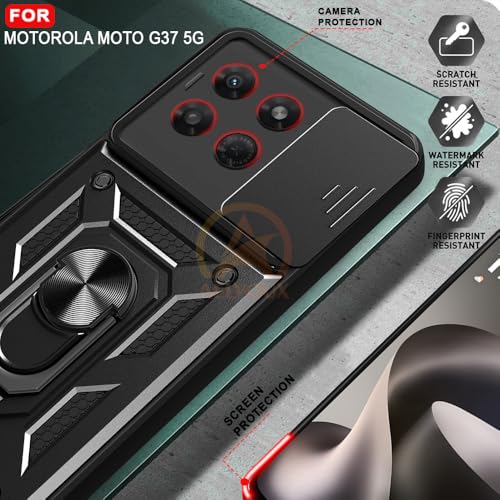 Image of Armor Bumper Back Cover Case for Motorola Moto G37 5G Rotating Camera Cover, Ring Holder & Kickstand | Heavy Duty & 360 Degree Protection Back Cover for Motorola Moto G37 5G (Black)