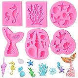 🧜‍♀【Material de Seguridad】Nuestros moldes de silicona para fondant de concha y cola de sirena están hechos de silicona de grado alimenticio, sin BPA, no tóxico, insípido, ecológico, reutilizable y duradero.