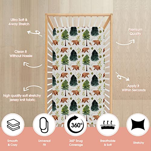 Acrabros Crib Sheets, Ultra Stretch Baby Crib Sheet For Boys Girls, Snug Fitted Toddler Bedding Crib Mattress Sheet,2 Pack,Bears &Forest #TOP2