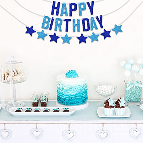 Happy Birthday Banner And Star Bunting Garland, Boy Birthday Banner, Blue Happy Birthday Banner, Baby Boys' Birthday Party Decorations, Baby Shower Party Favor Supplies Blue Glitter #TOP2