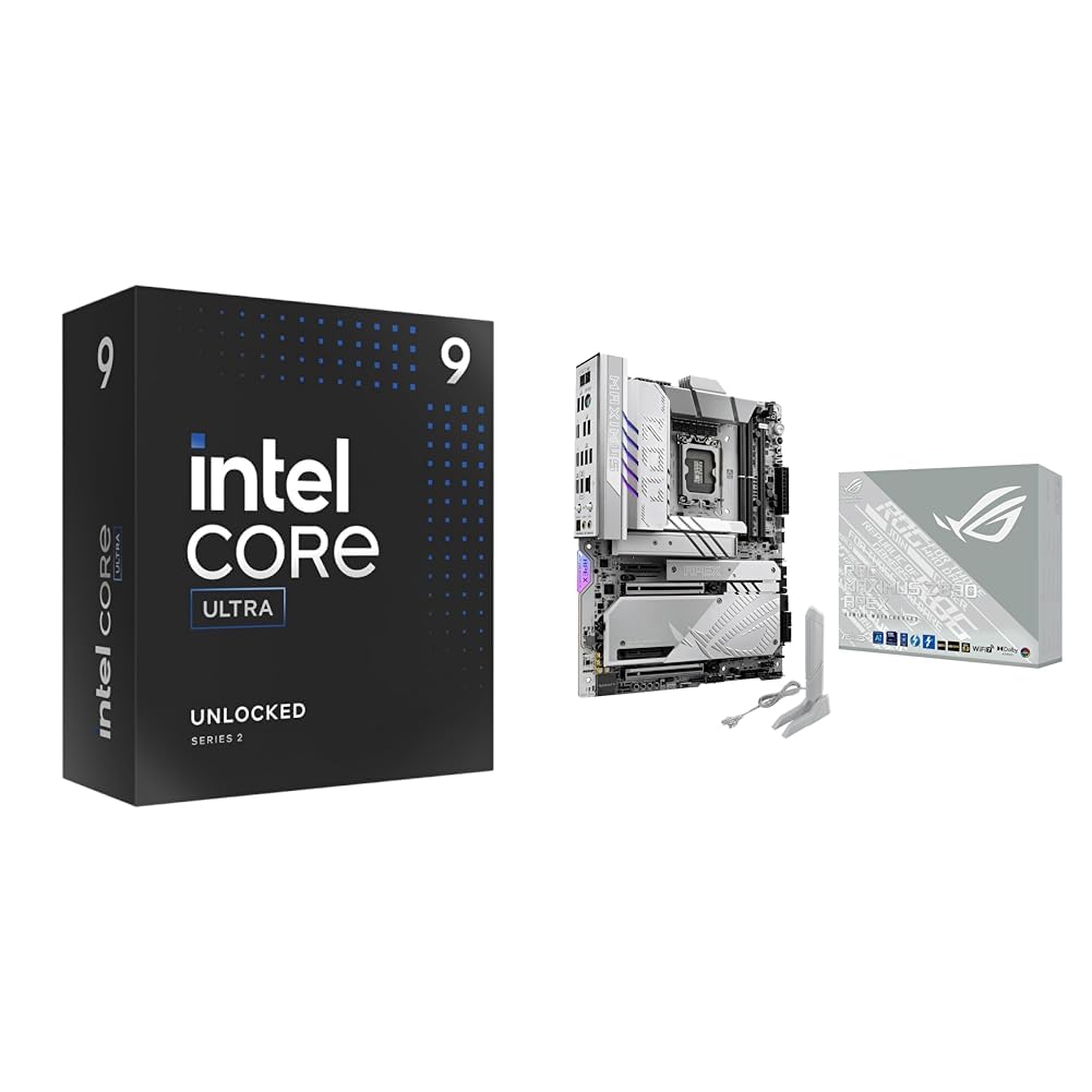 IntelUltra 9 Desktop Processor 285K - 24 cores (8P+16E) & ASUS ROG Maximus Z890 APEX ATX Motherboard, Advanced AI PC-Ready, DDR5, WiFi 7, 3X M.2, AI OC, Cooling & Networking Bundle