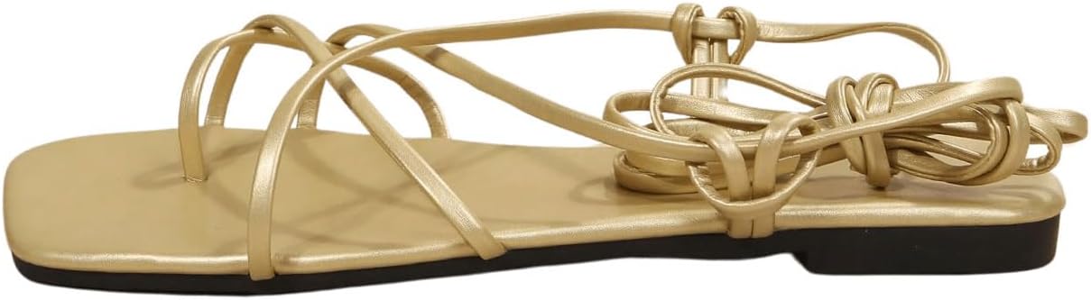 GORGLITTER Women's Summer Strappy Beach Sandals Dressy Leather Lace Up Thong Gladiator Cute Vacation Sandals Shoes 2026
