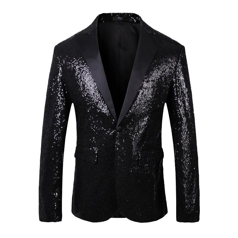 Mens 1 Button Sequin Dress Suit Slim Fit Party Festival Shiny Jacket Business Party Prom Tuxedo Blazer Sport Coat