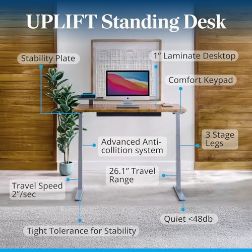 UPLIFT DESK V3 2-Leg Cherry Laminate Wood Standing Desk – Adjustable Height, Advanced 1-Touch Memory Keypad, Under Desk Cable Management, Wire Grommets & Rocker Board (Black C-Frame, 80 x 30 inch) - Image 2