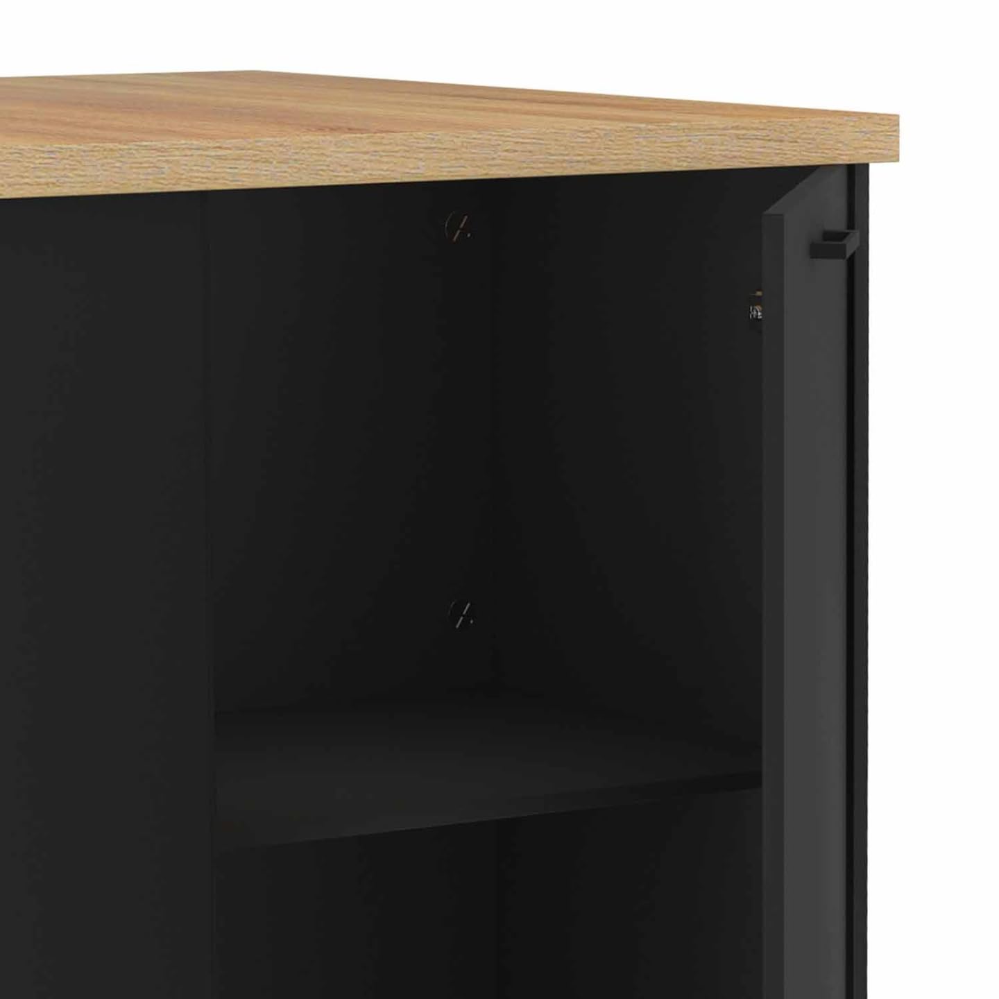 IDMarket - Ilot central TIBO 120 cm bois noir avec plan de travail façon hêtre