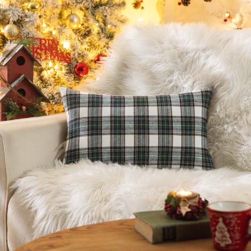 Image of AQOTHES Christmas Plaid Decorative Throw Pillow Covers Green White 12x20