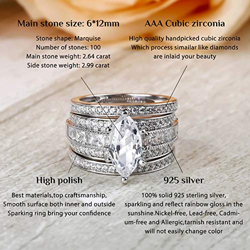 Jeulia 2 Carat 3PC Wedding Ring Set for Women Marquise Cut CZ Engagement Rings Sterling Silver Oval Cubic Zirconia Bridal Set Solitaire Diamond Anniversary Promise Rings with Jewelry Box4