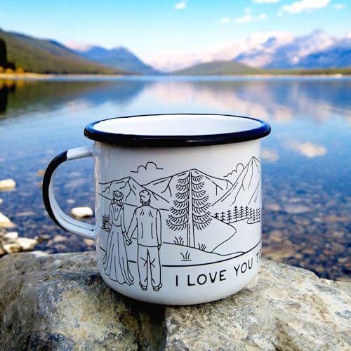 Taza esmaltada pareja boda montaña 16 oz miniatura 7