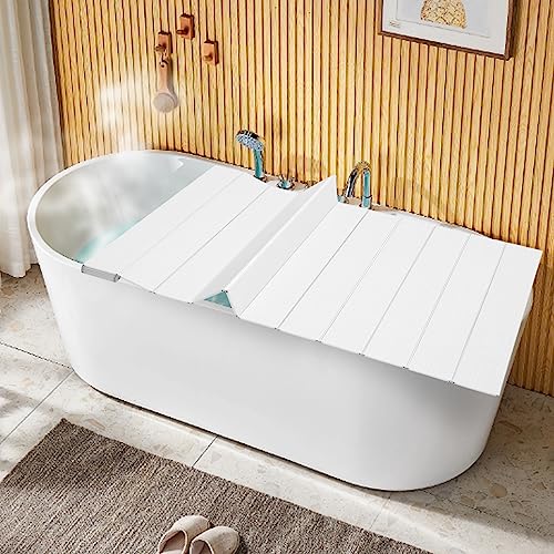 LYNICESHOP Bathtub Tray Bathtub Cover Folding Bath Lid Insulation Dust Cover PVC Shutter Bath Lid Fits Most Tubs Folding Board Bathtub Insulation Cover Durable Insulation Plate for Bathroom Home