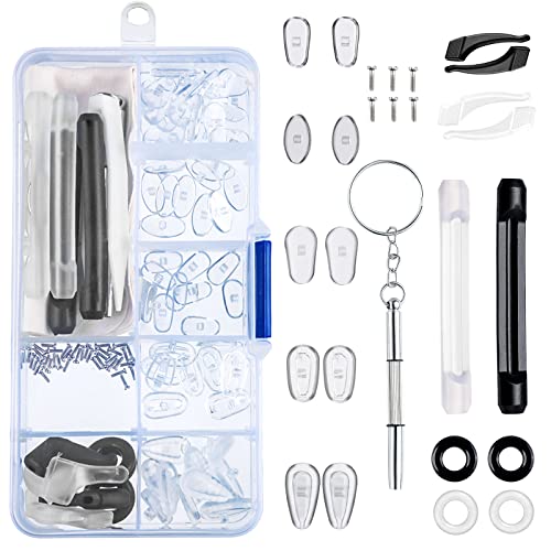 FWLWTWSS Brillen Nasenpads, 30 Paar Rutschfeste Nasenpads Silikon, 6 Paar Brillen Antirutsch, Brillenreparatur Set Enthalten Mikroschraubendreher Schrauben Brillenetui Cover