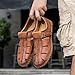 ENOEGMSD Men's Fisherman Sandals Fashion Hand-Stitching Adjustable Hook&Loop Casual Sport Sandals Outdoor Breathable Anti-Slip Leather Closed Toe Beach Shoes (Brown,9)