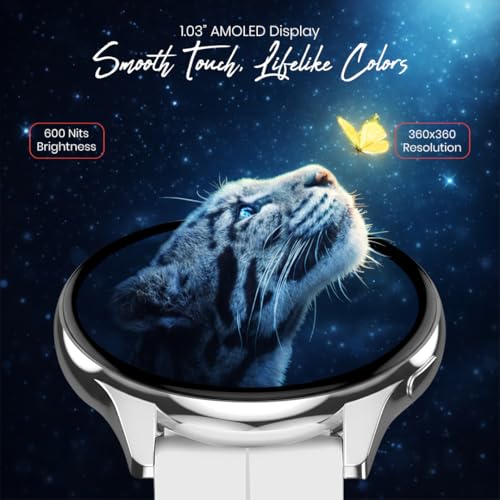 Image of PunnkFunnk Active 5 Smart Watch with 1.3 inch AMOLED HD Display | Bluetooth Calling, AI Voice Assistant, 100+ Sports Modes, Heart Rate & SPO₂ Tracking, IP68 Waterproof for Men & Women- (White)