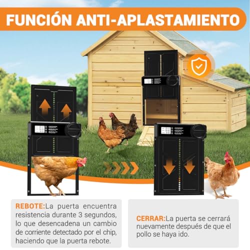 Puerta automática gallinero grande alimentada por batería con temporizador y modo manual 5