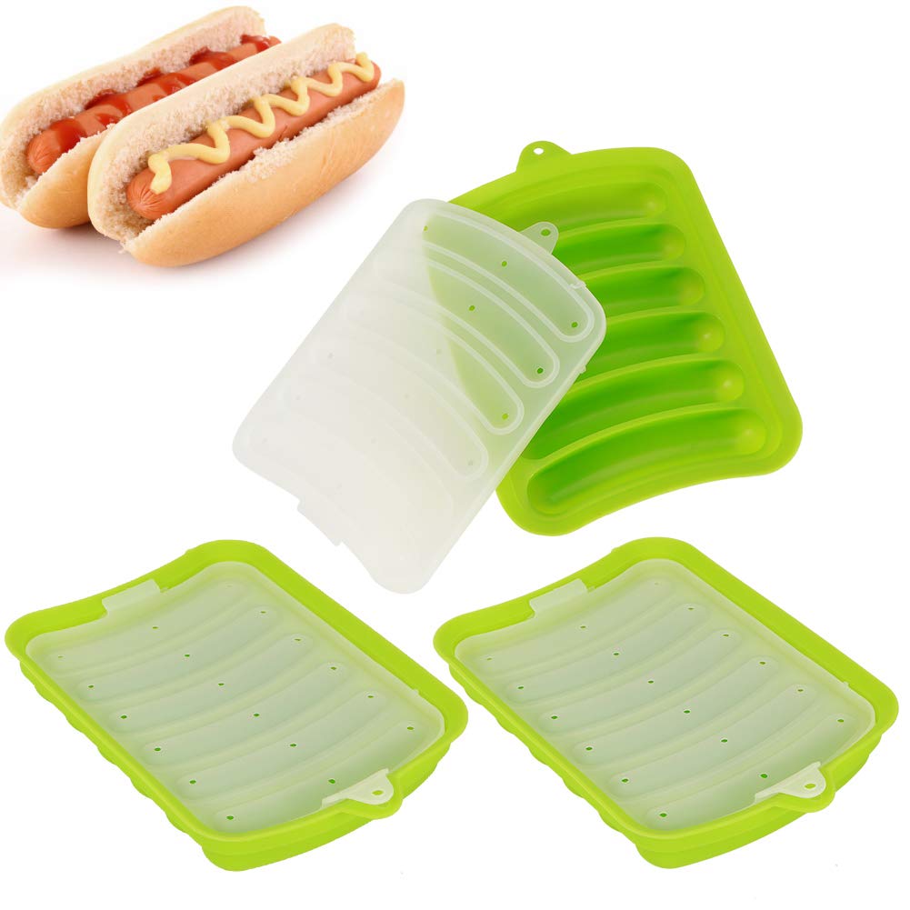 Zerodis Silikonowa forma do kiełbasy nieprzywierająca, 3-pak DIY forma do pieczenia hot dogów dla dzieci, BPA, ręcznie robiona taca do kiełbasy, hamburgera, forma do żywności dla niemowląt, 6 wnęk