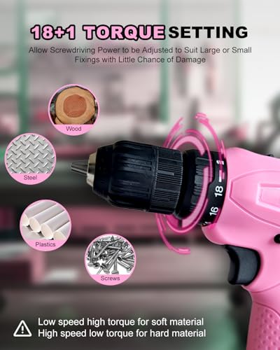 Image of 12V Cordless Drill Set with 2 Battery, Pink Drill for Women