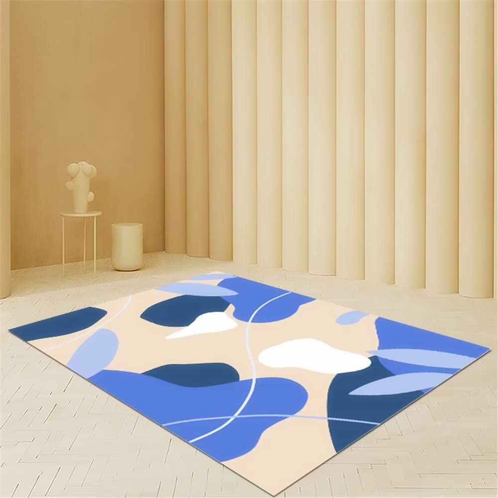 Tapis antidérapant bleu motif géométrique abstrait 120x180 carpette durable déco maison