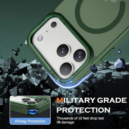 Image of YINLAI for iPhone 17 Pro Max Case 6.9-inch,Magnetic Compatible with MagSafe, Slim Matte Anti-Fingerprint, Shockproof Full Body Military Grade Protection for iPhone 17 Pro Max Cover, Green