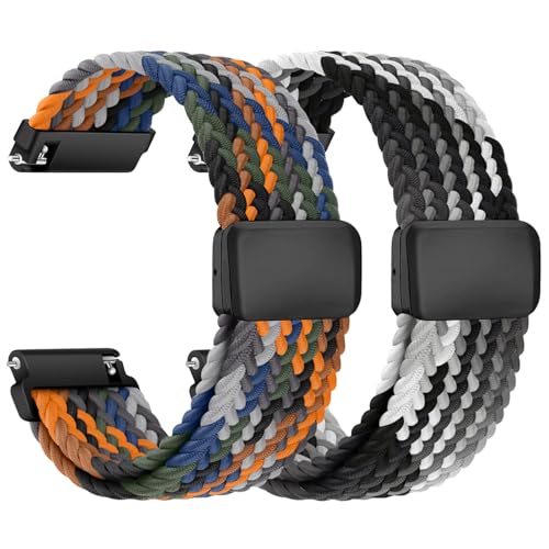 chinbersky Nylon Geflochtenes Uhrenarmband 20mm Uhrenarmband 22mm mit Magnetischem Verschluss, für Herren Damen Elastisches Ersatzarmband