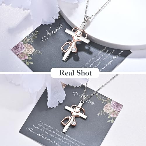 Nurse Gifts for Women - Sterling Silver Stethoscope Cross Necklace Nurse Doctor Student Graduation Gift for Medical Student3