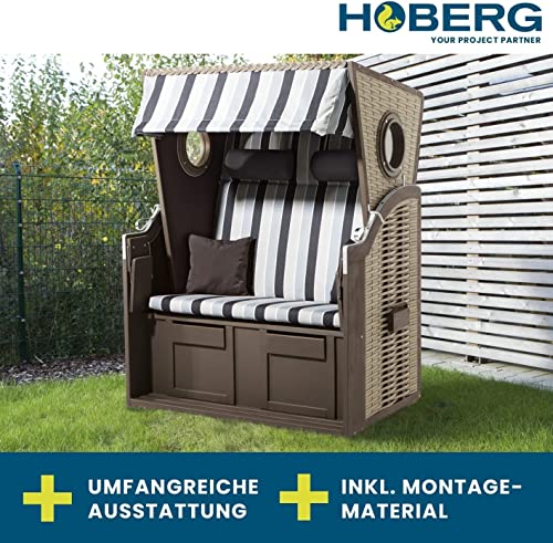 Strandkorb Hoberg 2-Sitzer mit Bullaugen für Garten und Terrasse