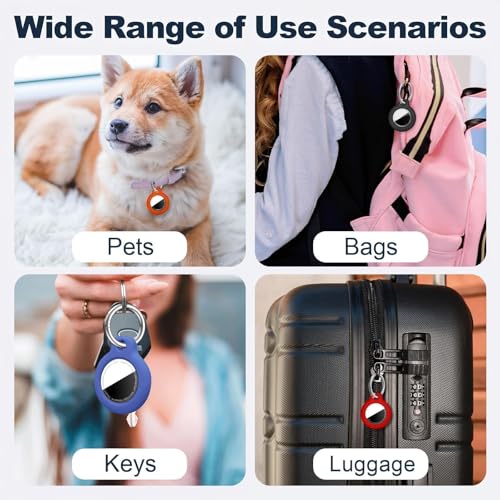 Image of MOLOSLEEVE [4 Pack Case for AirTag 2nd Gen (2026) & 1st Gen, Holder Anti-Scratch Protective Cover for Air Tags, Men's Women's Keyrings & Keychains for Keys, Luggage, Black /Blue /White /Red