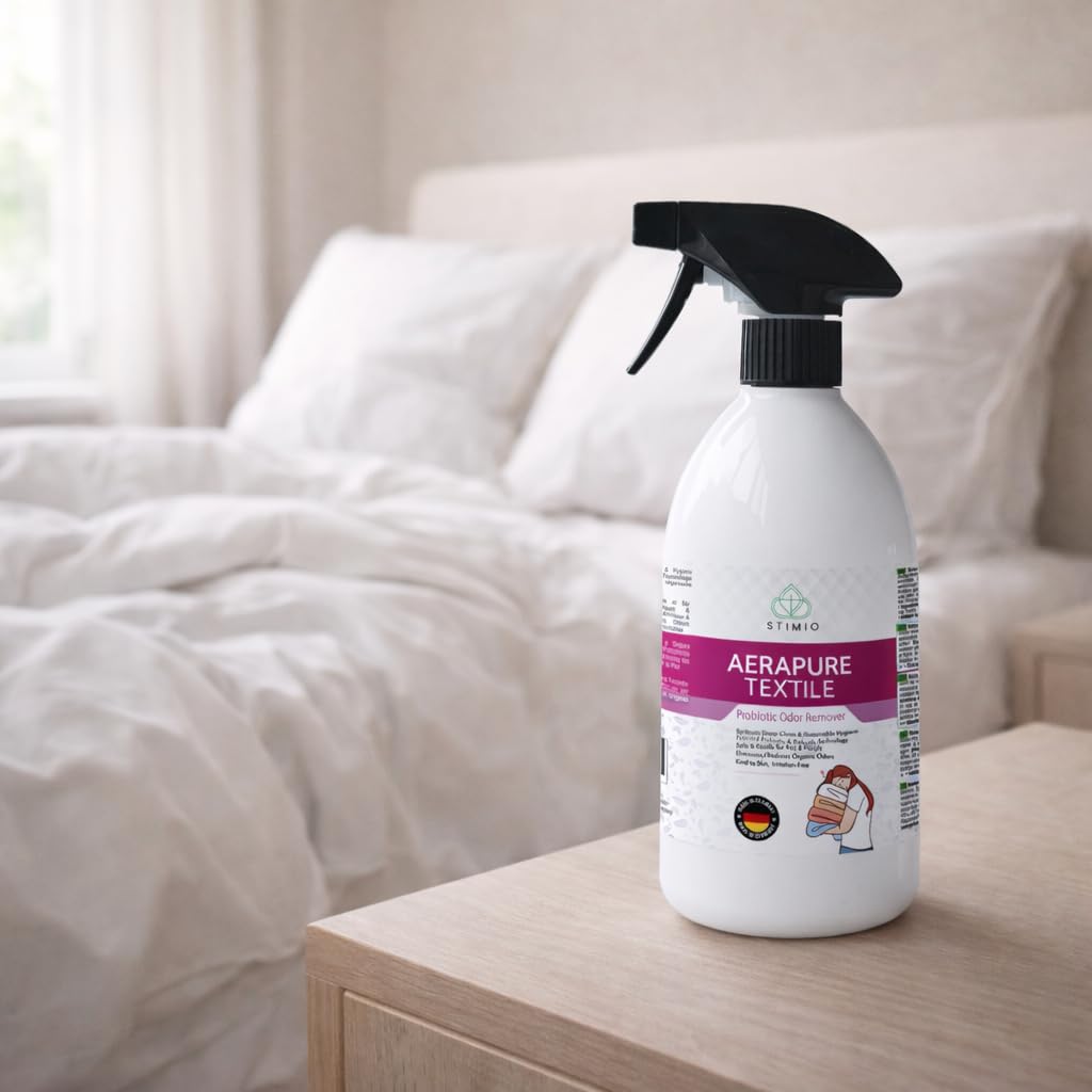 Textilien ohne Waschmaschine frisch bekommen – Stimio PROBIOTISCHES TEXTILSPRAY 1000 ml – NATÜRLICHER Geruchskiller für Sofa, Matratze, Kleidung, Auto & Co. – ohne Duftstoffe, OHNE CHEMIE