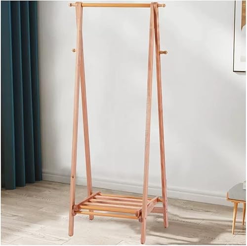 NEPHEW Perchero independiente con estantes de madera maciza con 4 ganchos para entrada, pasillo, dormitorio (color caqui, tamaño 27.6 x 17.7 x