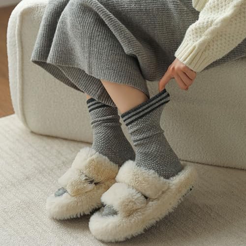 CHUNFO Womens Crew Socks,Striped Knitted,Slouch,Breathable,Casual y2k,Warm,Boot Loafers,Home Essential Lounging,Size5-8.54