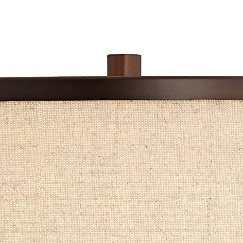 Franklin Iron Works Elias Rustic Farmhouse Industrial Table Lamp With Square Riser Nightlight 32.25" Tall Oil-Rubbed Bronze Metal Off-White Drum Shade Living Room Bedroom House Bedside Nightstand #TOP1