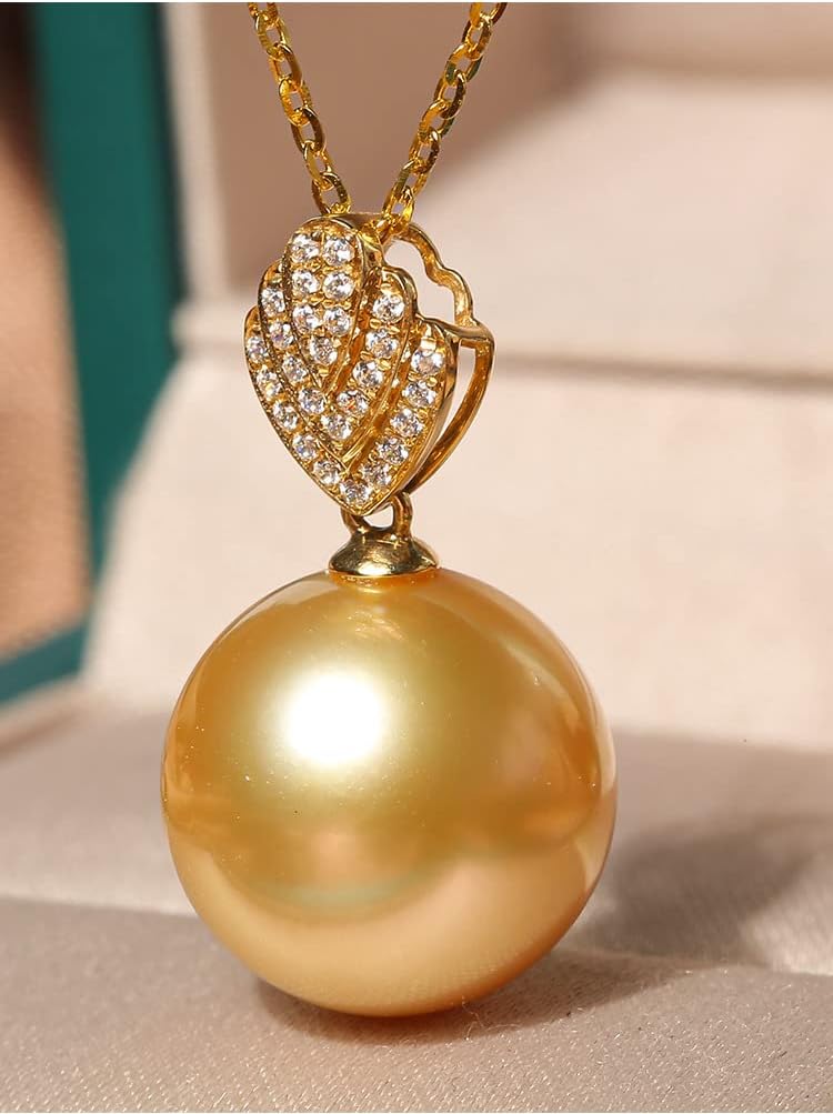 NONNYL Genuine South Sea Pearl Necklace, 18K Gold Pearl Pendant Necklace, Golden Pearl Gifts for Women Mom Grandma Wife Her