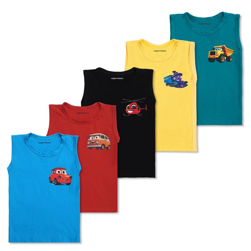 Image of superminis Cotton Vests /Baniyan /Inner Wear - Regular Fit, Sleeveless, Printed Sandos for Girls, Boys and Kids