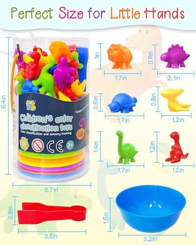 Image of BeFunky Counting Toys Matching Game with Sorting Bowls, Color Classification and Sensory Montessori Educational Learning Toys Set Gift for Toddlers Preschool Aged 3+ Years Old Boys Girls (Dinosaur)