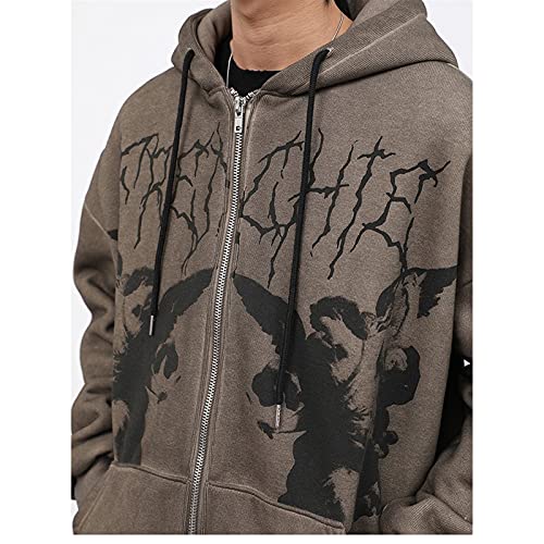 Sawmew Frauen Casual Einfarbig Hoodie Jacke Langarm Reißverschluss Loose Fit Y2k E-Girl Übergroße Engel Schmetterling Gedruckt Sweatshirt Streetwear Übergroßer Kapuzenmantel