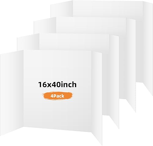 Miniatura 45 de Paquete de 4 tableros de póster triple, tablero de presentación blanco de 36 x 48 pulgadas, tablero de exhibición portátil para ferias de ciencias