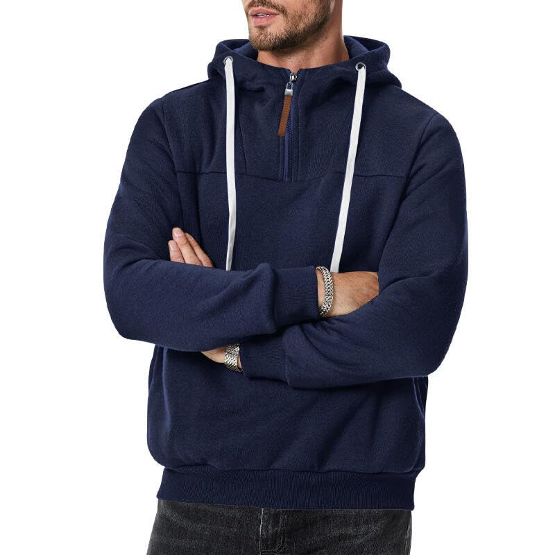 Men's Casual Hooded Sweatshirt Autumn/Winter Solid 1/4 Zip Fashion Sweatshirt for Vacation and Everyday Wear