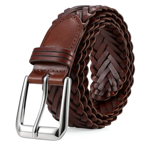 C O E CESCOSI Braided Leather Belt for Men Adjustable Woven Golf Belt for Causal Shorts Pants Jeans 1.4 Width