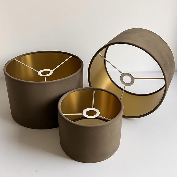 Plush Velvet Lampshade for Ceiling Shade, Table, Floor Lampshade with Brushed Gold Lining Handmade in The UK. (Mustard, Diameter 45 x 24cm Height) - 3