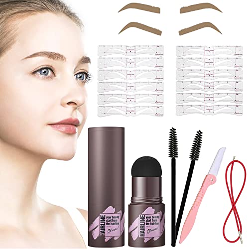 Augenbrauen Stempel, Augenbrauen Schablone,Eyebrow Kit Enthalten 12 Wiederverwendbaren Augenbrauen-Schablonen und 2 Augenbrauen-Stift-Pinsel 1 Messer Zum Schneiden Von Augenbrauen (Hellbraun) Cover