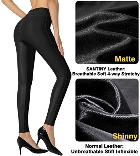 SANTINY Women's 25.5''/27'' Faux Leather Leggings Pants Stretch High Waisted Tights for Women(Black_S)