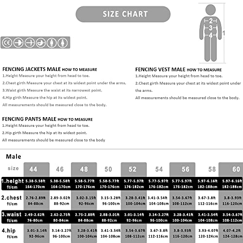 Threewot Fencing Uniform Suit,Classic Male Jacket Pants Vest For Foil Epee Sabre (Vest(Left Hand), 56) #TOP4