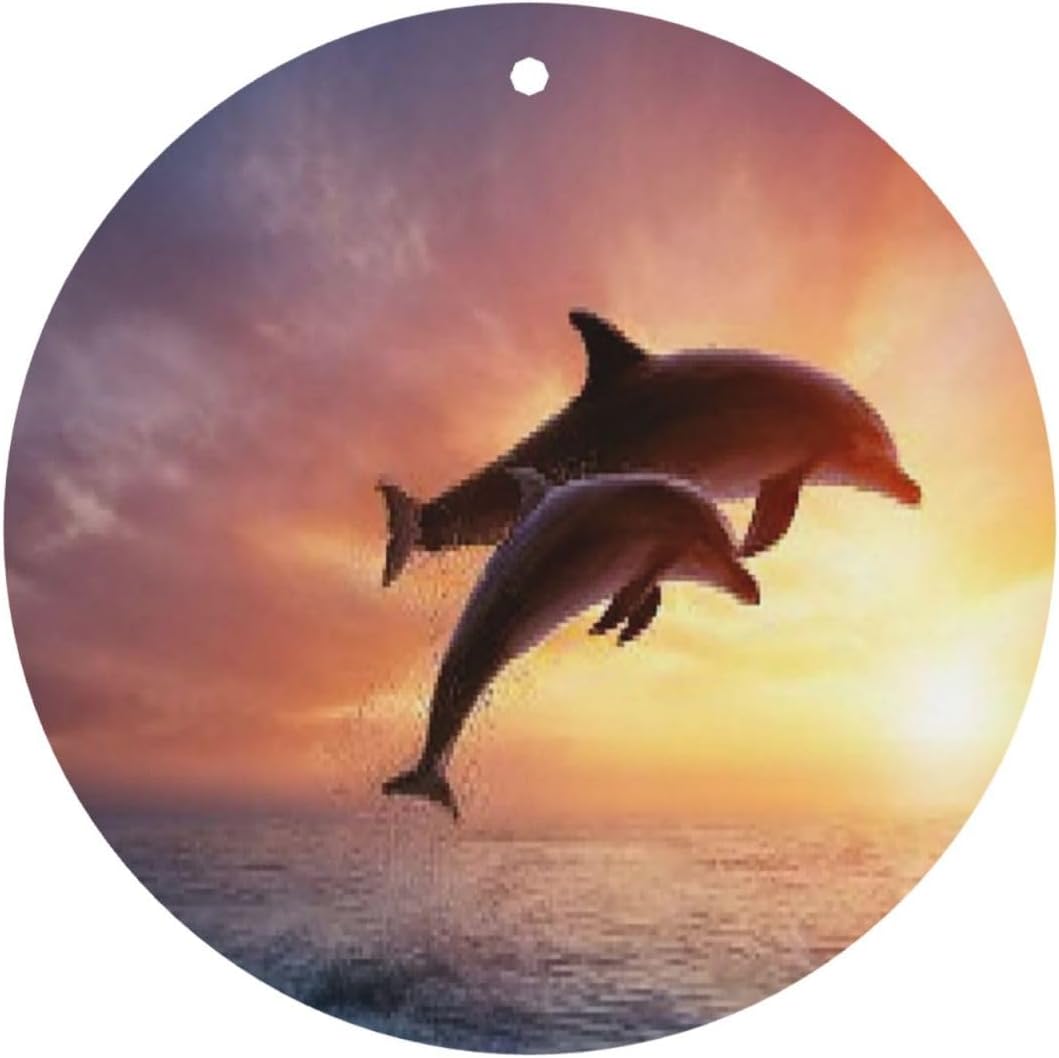 Car Air Freshener 24 PCS Dolphins at Sunset Hanging Car Air Fresheners Auto Interior Decor Card Freshener Strong Scented Card Lavender Cars Scents for Office Bedroom Close Drawer Round Shape