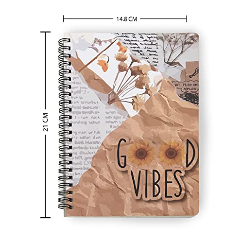 Image of Papboo A5, Good Vibes, Handy, Easy to Carry Spiral Wiro Notebook Pack of Two : 100 GSM Natural Shade Paper, Dot Grid, 2 * 120 = 240 Pages, Journal, Diary, Gift