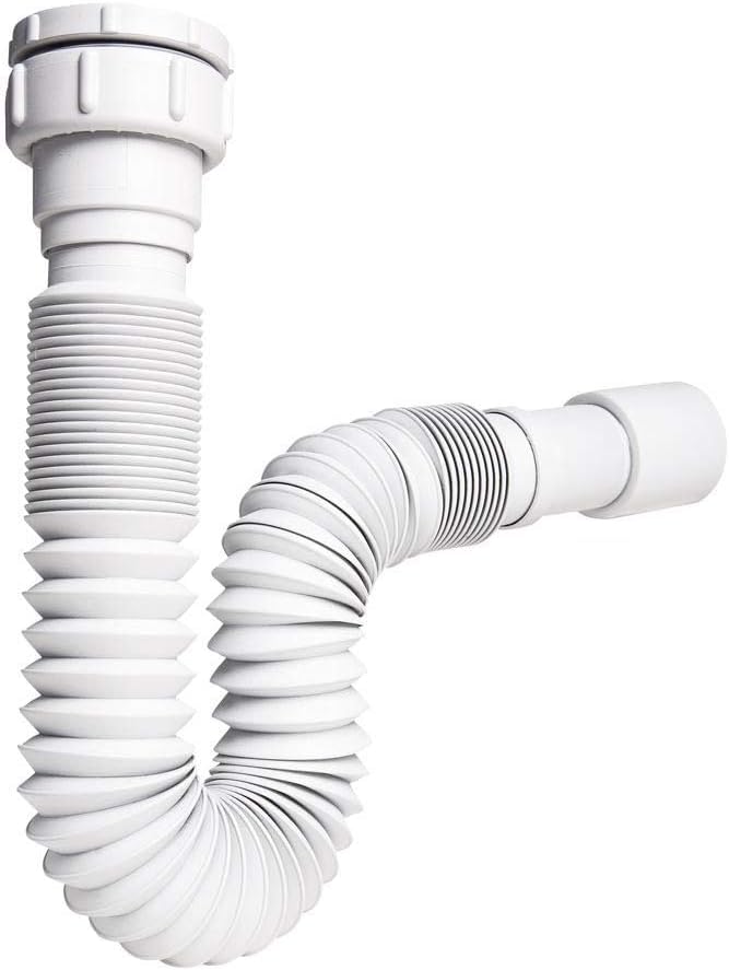 baanio - Sifón Extensible de Plástico ABS Blanco | Compatible con Lavabo y Bidé | Fácil Instalación | 270/740 mm, Blanco, Plástico, Flexible