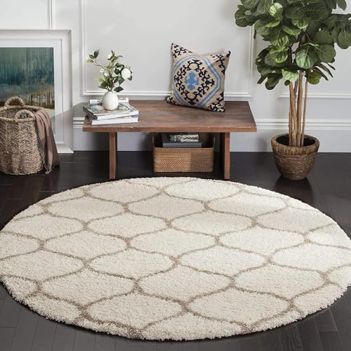Image of Plush Shag Area Rug for Living Room, 244 cm x 305 cm, Brown (Ivory MANDIR, 5X5 FEET)