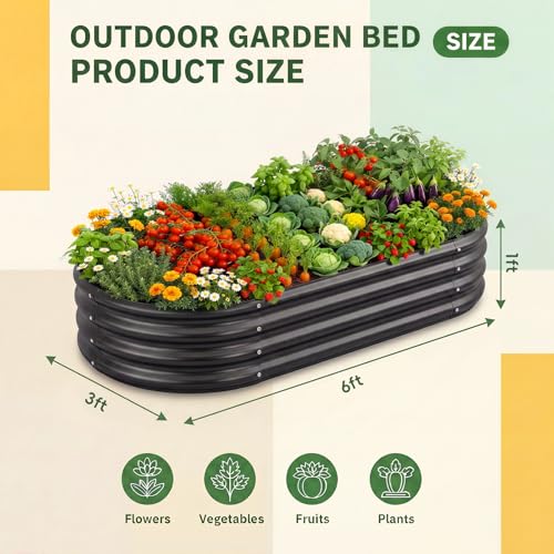 Image of Land Guard 2 Pcs 6ft Metal Raised Garden Bed, 6 x 3 x 1 Galvanized Planter Raised Beds for Vegetables, Grey