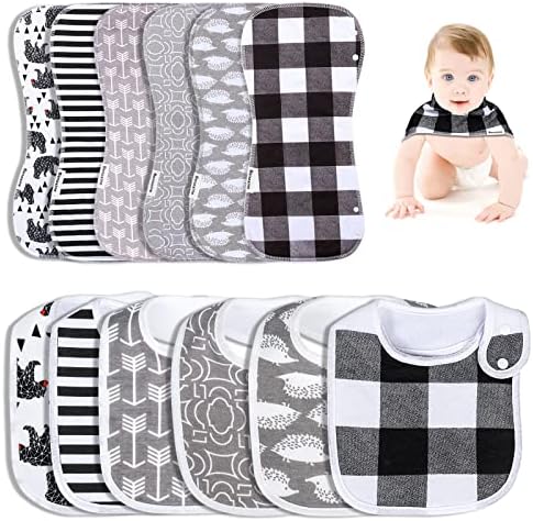 Burp Cloths and Baby Bibs Sets Super Soft and Absorbent Unisex Cotton Adjustable Burping Rags Set for Baby Boys & Girls Newborn